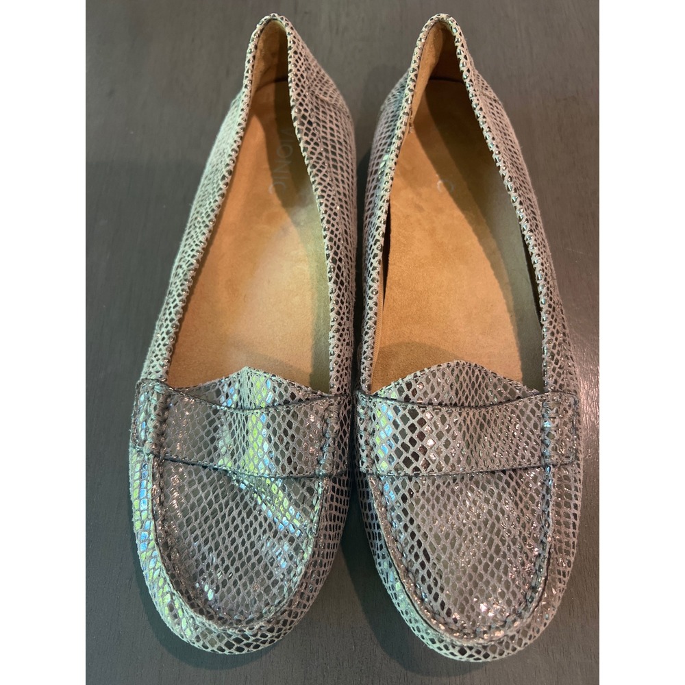 Vionic Silver Snakeskin Metallic Loafers Orthotic Comfort Flats Womens Silver 10